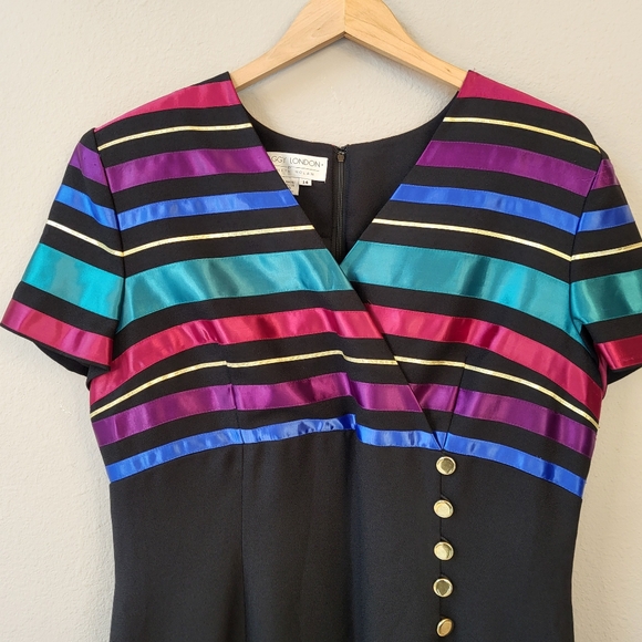 VTG Maggy London Evening Party Dress Sz 14 Long Maxi 90s Colorful Satin Stripes - Picture 2 of 15